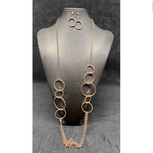 Rose Gold Tone Costume Jewelry Set Matching Necklace & Earrings Boho Style